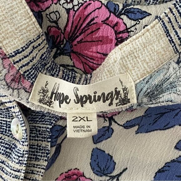 Hope Springs Women’s Blue & Cream Pleasant Top Striped Floral Boho Hippie 2XL - Picture 3 of 13
